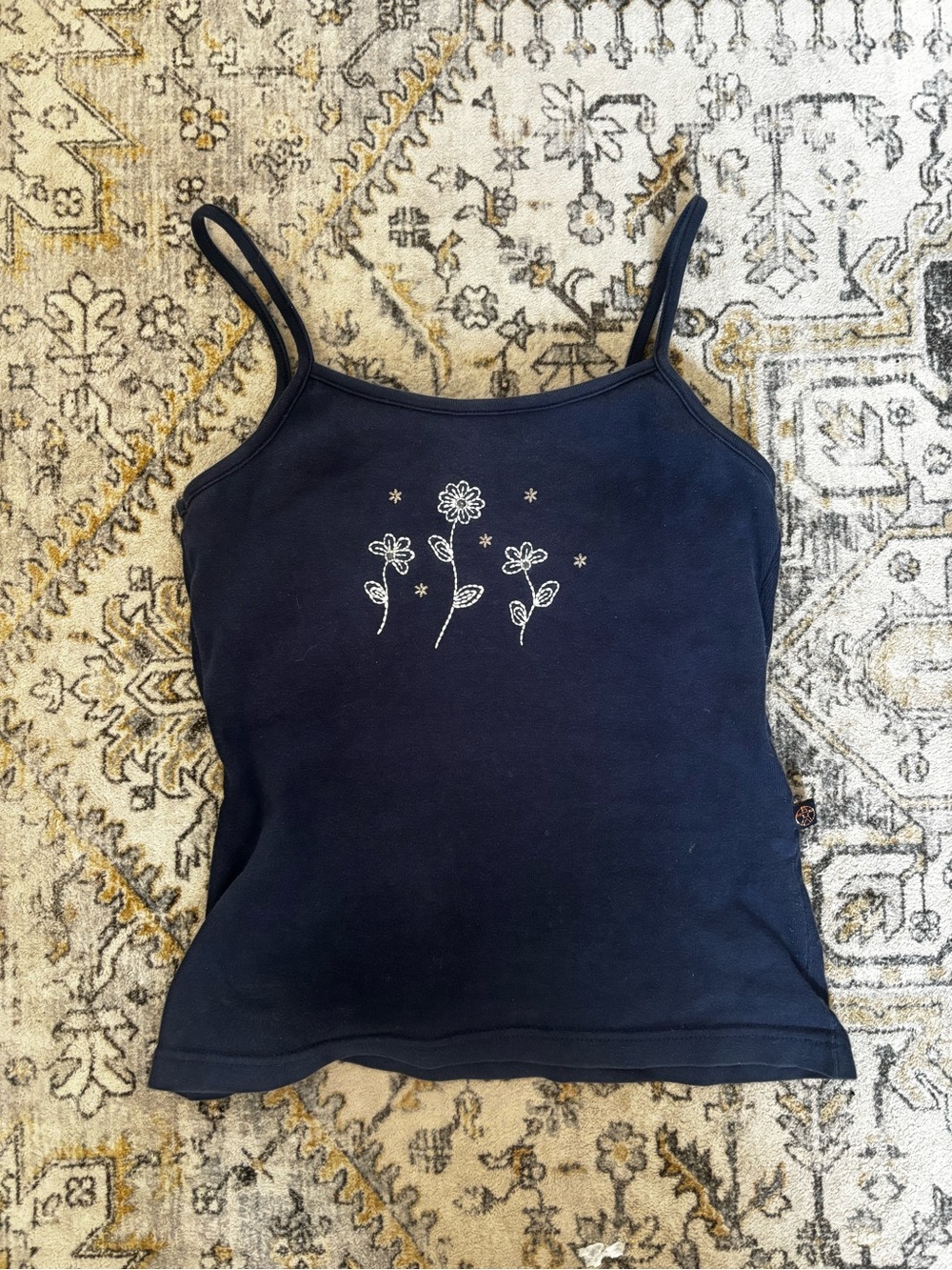 Navy Floral Embroidered Spaghetti Strap Camisole